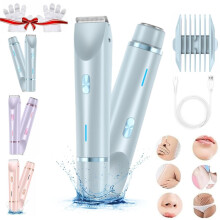Women's Electric Shaver Dual Head Waterproof Wet and Dry Bikini Trimmer for Women Blue