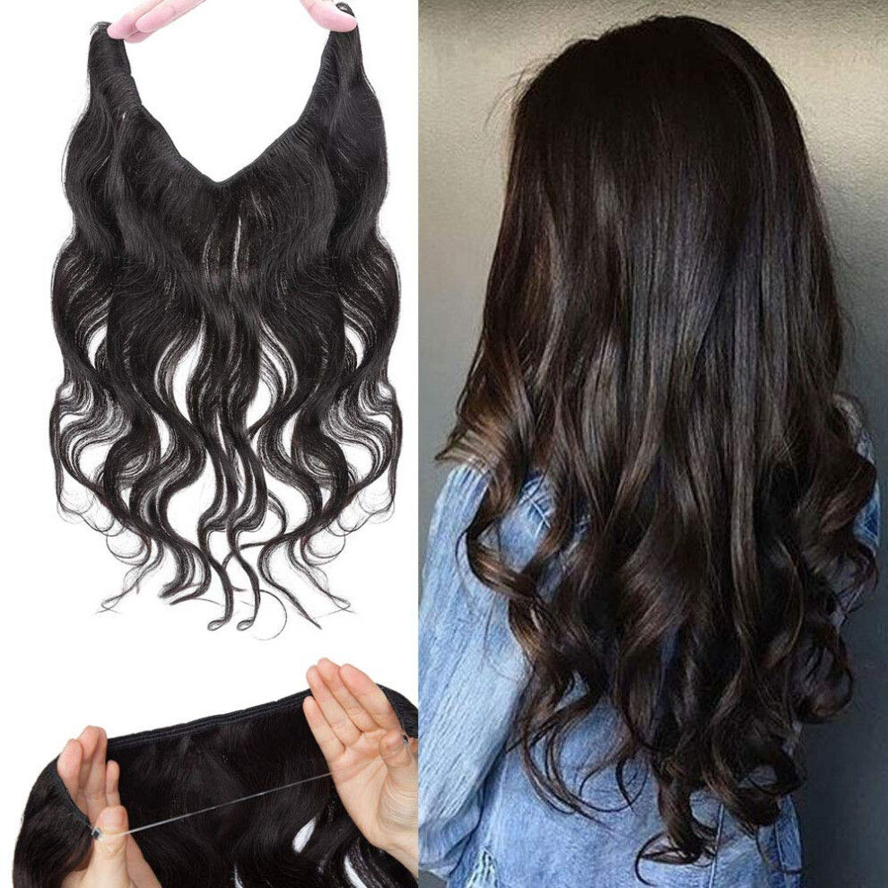 Unisex Halo Hair Extensions Real Remy Human Hair Wave With Adjustable Wire For Natural Seamless Blend