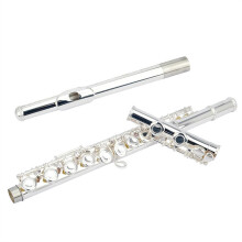Silver Plated 16 Key C Flute with E Split Key, Closed Hole White Copper Flute for Beginners and Students