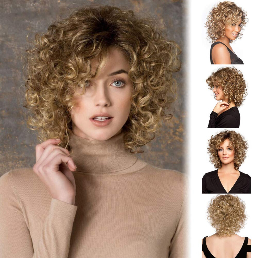 Unisex Golden Short Curly Synthetic Wig For Women 40Cm Heat Resistant Natural Look For Party Cosplay