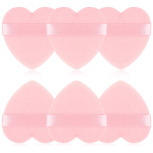 Makeup Powder Puff Set 6 Pcs Heart Shaped Velour Face Puff Soft Washable Reusable for Dry Wet Use Pink