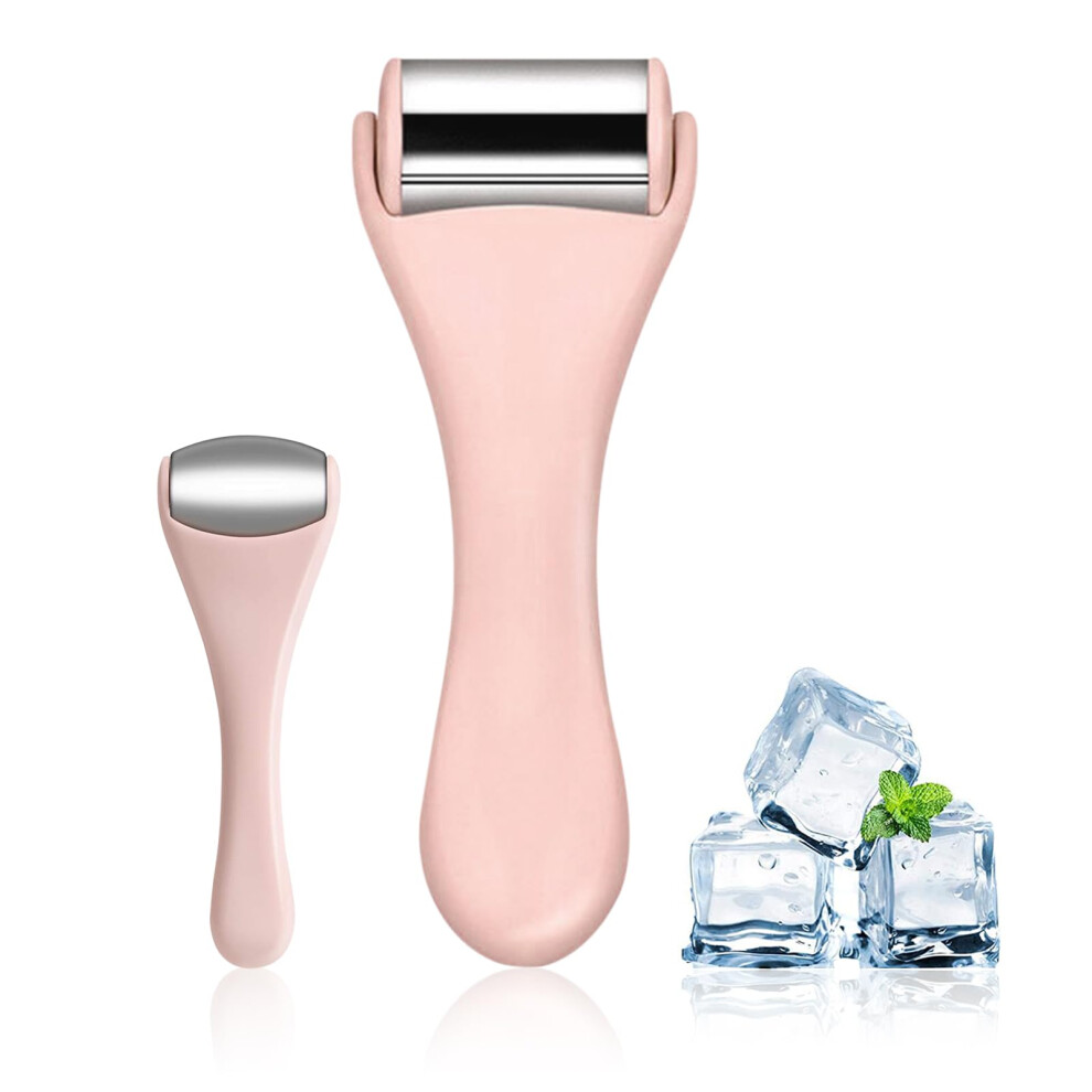 Pink Ice Roller For Face And Eyes, Stainless Steel Cold Therapy Massager To Reduce Puffiness And Tighten Pores, 2Pcs