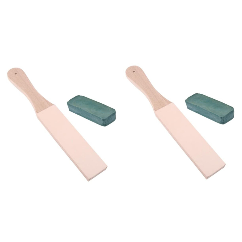 Leather Strop Knife Sharpening Kit With Dualsided Wooden Handle For Razor And Carving Tools, 4Pcs 9053599045601
