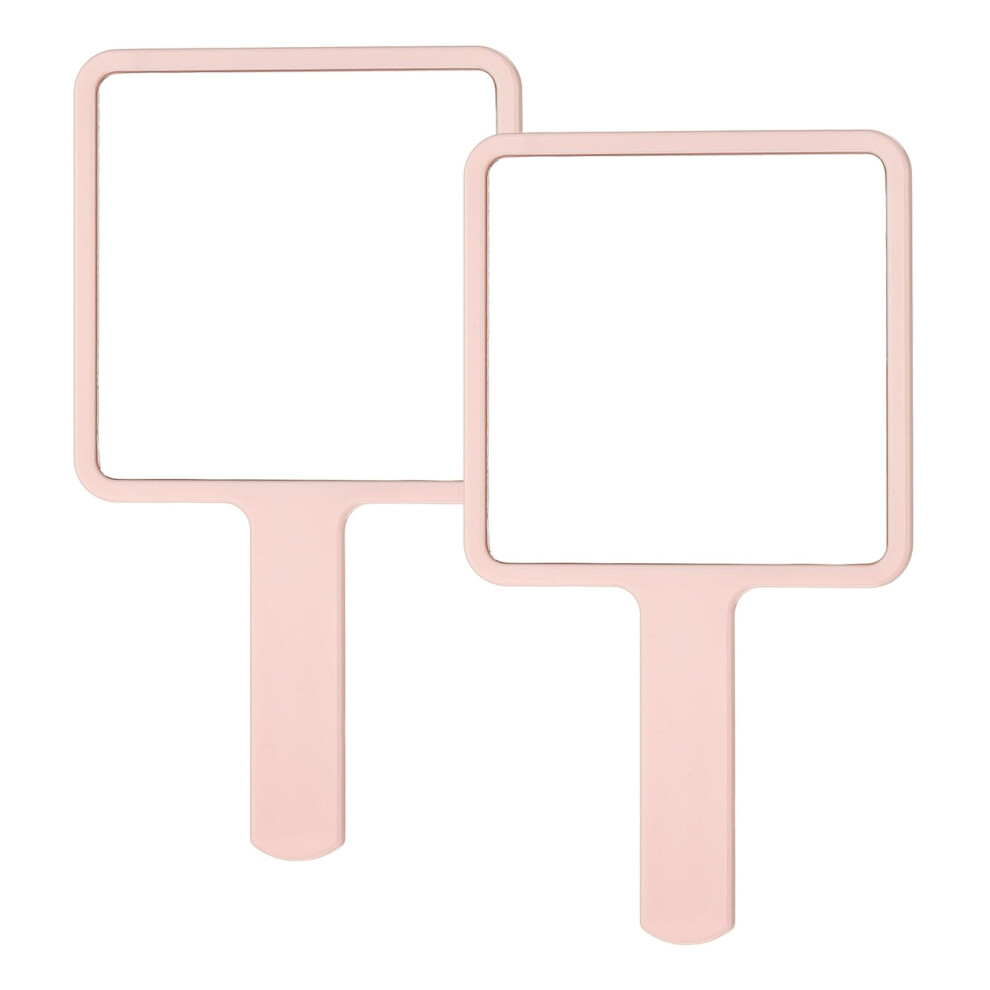Handheld Makeup Mirror 2 Pack, Square SingleSided Travel Cosmetic Mirror with Handle, Pink