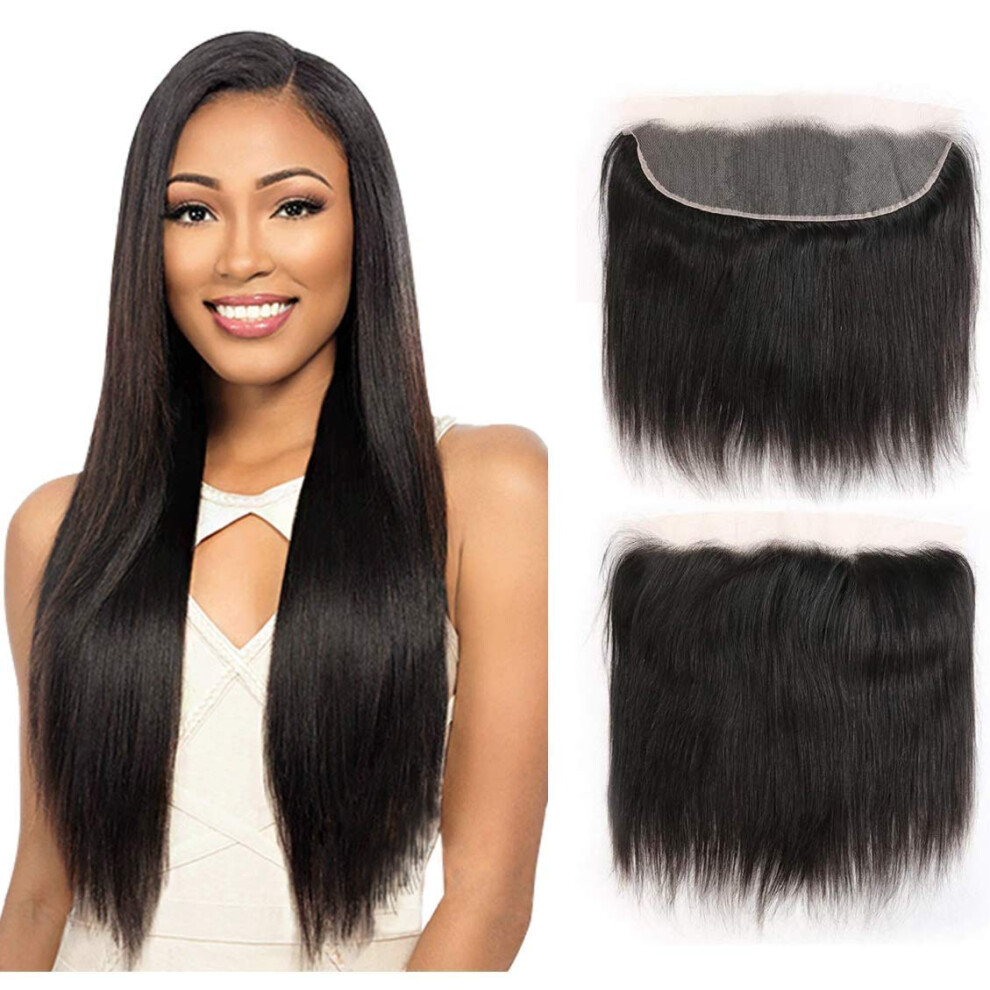 Unisex Brown 13X4 Brazilian Straight Lace Frontal Closure Virgin Human Hair Natural Hairline With Baby Hair