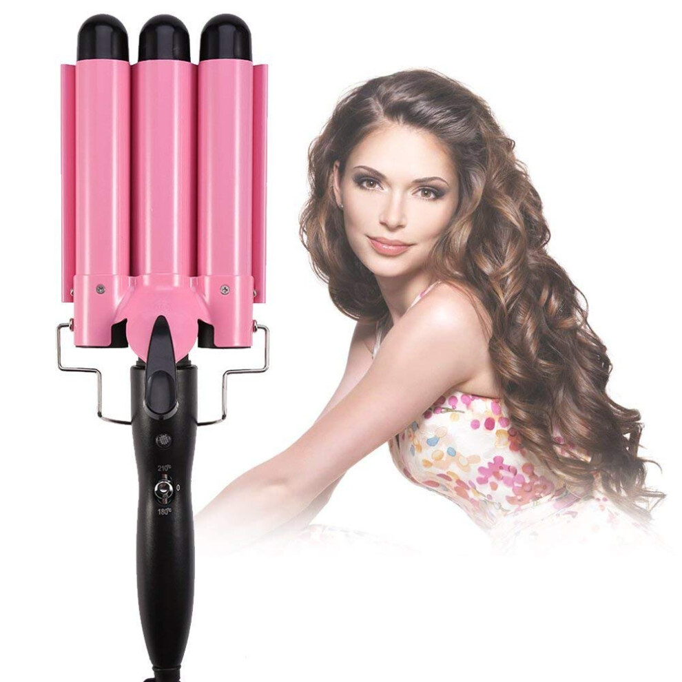 Pink 3 Barrel Hair Curling Iron 32Mm Tourmaline Ceramic Wand With Lcd Temperature Control