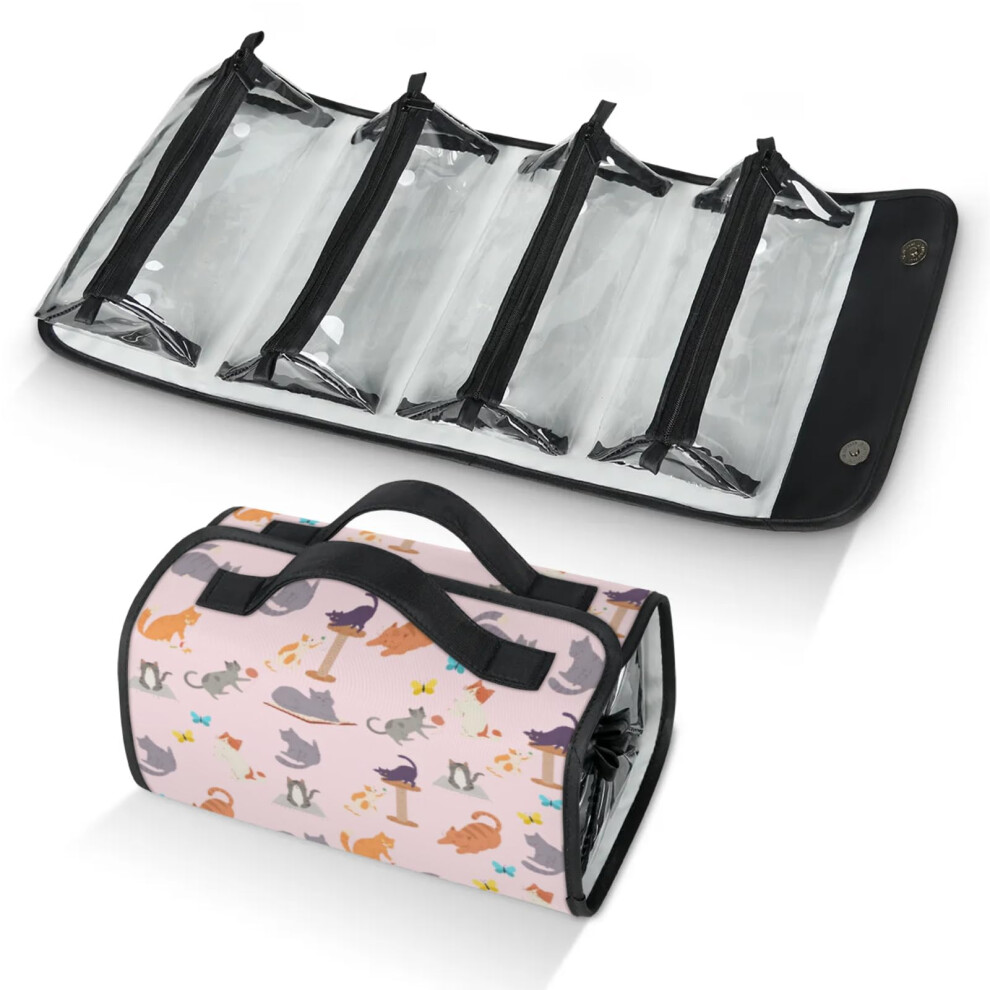 Travel Makeup Bag with Large Capacity, Waterproof Hanging Roll Up Toiletry Organizer, 4 Detachable Compartments