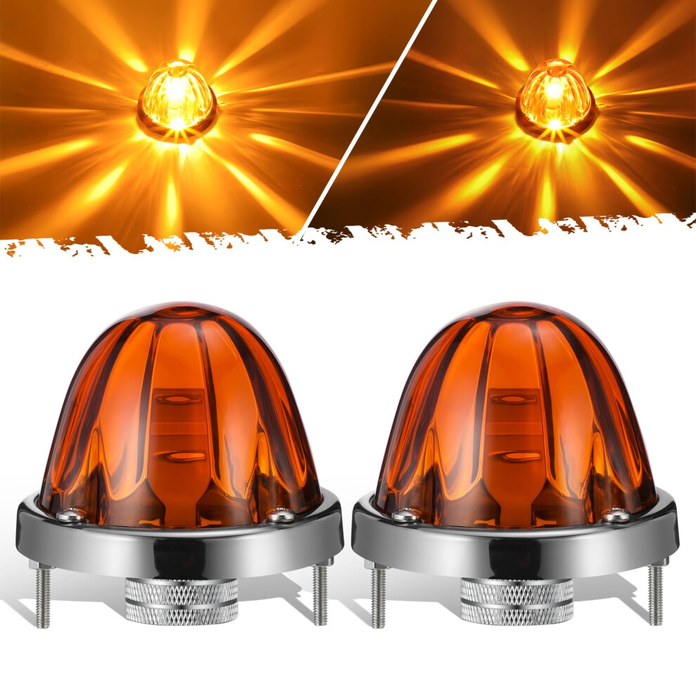 2Pcs Led Truck Marker Lights Glass Lens Waterproof Turn Signal For Kenworth Peterbilt Amber 9455672711135