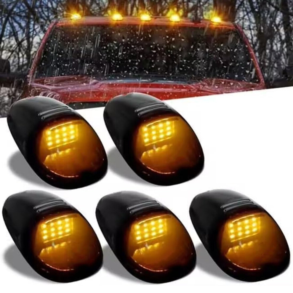 Solar Cab Lights For Trucks Wireless No Drill Led Roof Marker With Vibration Sensor Weatherproof Amber 9455672711173