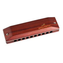 10 Hole Blues Harmonica with Comfortable Sandalwood Cover, Bright Red Finish