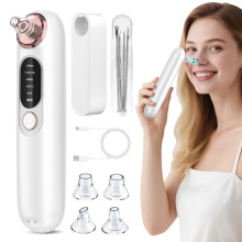 Blackhead Remover for Sensitive Skin with 5Speed Suction, Wireless Pore Vacuum, 4 Heads, Pink