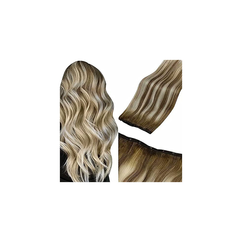 Unisex Brown Human Hair Extensions Balayage Light To Blonde Ombre Micro Loop Weft 50G 18In