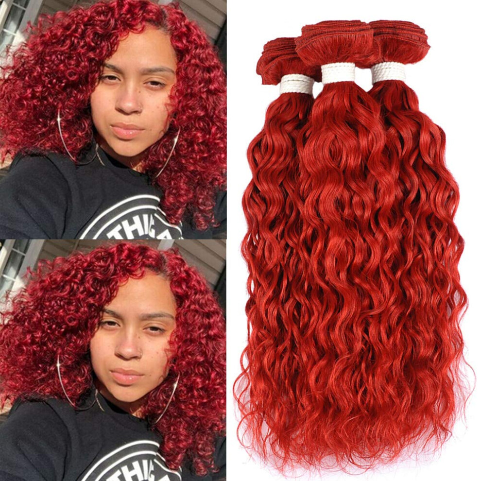 Red Water Wave Human Hair Weave Bundles Peruvian Virgin Extensions Wet and Wavy Double Wefts