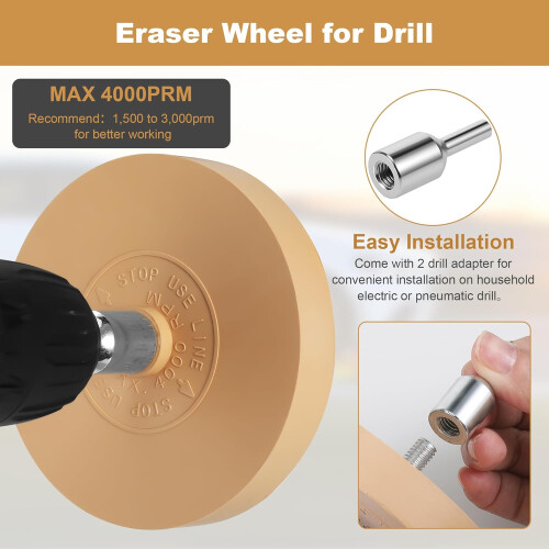 2pcs Car Decal Remover Rubber Eraser Wheel for Drill with Scraper and Adapters, Surface Safe 1