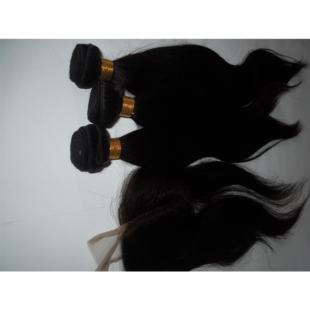 Unisex Malaysian Virgin Human Hair Bundles With 4X4 Mid Part Lace Closure Straight Natural Color 1028In