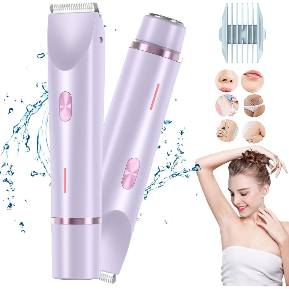 Women's Electric Shaver with Dual Head Shaving, Waterproof Bikini Trimmer, Rechargeable Purple