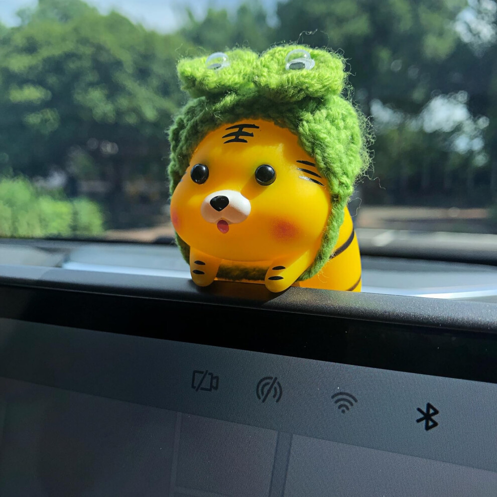 Cute Tiger Car Dashboard Decoration Figurine, Funny Animal Ornament For Car Interior Or Monitor Green 9113335668836