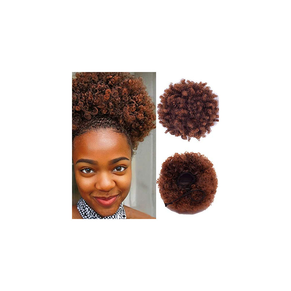 Unisex Black Short Curly Afro Wig Heat Resistant Natural Drawstring Ponytail Hairpiece For Women