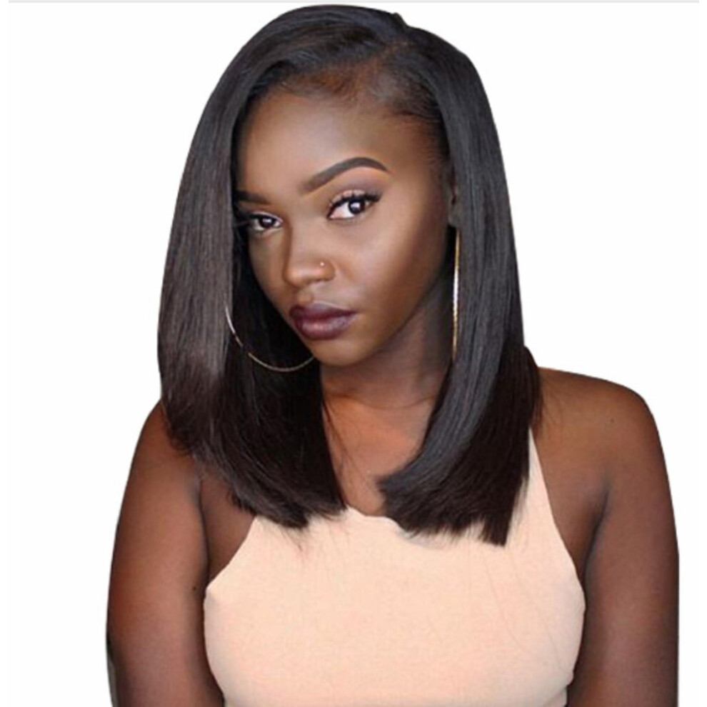 Unisex Human Hair Lace Front Wig 13X6 Brazilian Straight Bob Glueless Pre Plucked With Baby Hair 16In