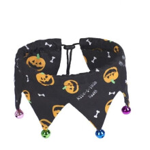 Collare sciarpa regolabile per costume da zucca fantasma per cucciolo di Halloween, bandana per animali domestici, con campana nera