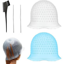 2 Pcs Highlighting Cap, Hair Coloring Cap with 2 Metal Hook Needles and Hair Coloring Brush, Highlighting Cap