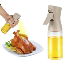 Spray per olio da cucina da 150 ml, spruzzatore per olio d'oliva beige, con linee graduate Flacone spray per spruzzatore per olio da cucina in vetro