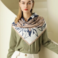 Women's Large Square Satin Scarf Elegant Floral Print Shawl Scarf - Blue