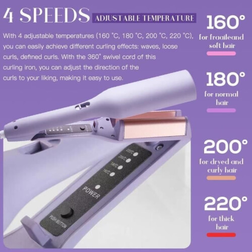 Curling Iron - Big Wave - 32mm - Ceramic - 4 Adjustable Temperatures - 40 Million Negative Ions 1