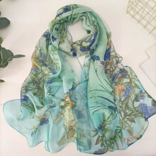 Green Women's Georgette Chiffon Scarf, Elegant Green Bandana, Beach, Protection S