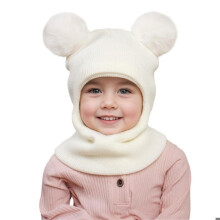 Baby Kids Jongens Meisjes Winter Warm Bivakmuts Oorbeschermers Hoed Dubbele Pompom voor kinderen van 1-8 jaar Wit