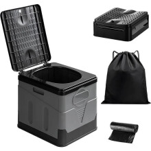 Draagbaar kampeertoilet, 20L Hygiëne Wandeltoilet, Opvouwbaar toilet Max. belasting 150KG - Zwart - AIPAIDE