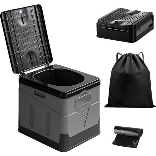 Φορητή τουαλέτα Camping, WC Hygiene Hiking 20L, Πτυσσόμενη Τουαλέτα Max Load 150KG - Μαύρο - AIPAIDE