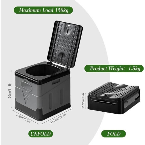 Φορητή τουαλέτα Camping, WC Hygiene Hiking 20L, Πτυσσόμενη Τουαλέτα Max Load 150KG - Μαύρο - AIPAIDE 2