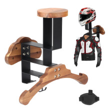 Motorcycle Helmet Wall Mount Rack with Wooden Holder, RustProof Steel Frame, 88lbs Heavy Duty