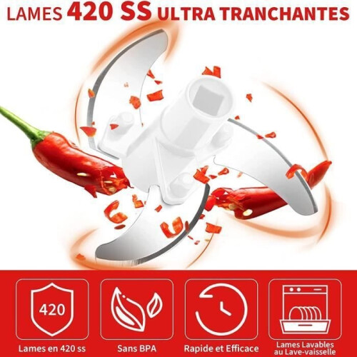 Mini Manual Chopper 550ml Onion Cutter Manual Blender από ανοξείδωτο ατσάλι 3 λεπίδων για σκόρδο, κρ 2