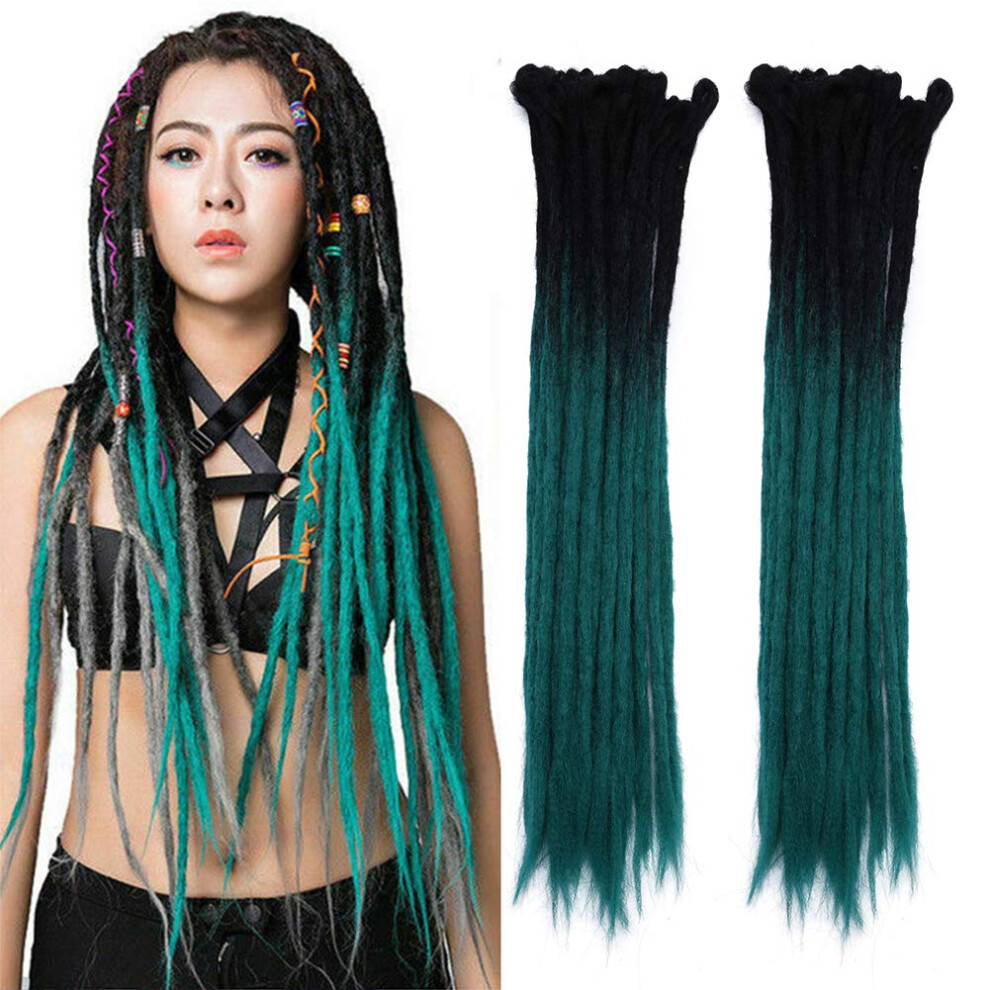 Unisex Green,Black Dreadlock Hair Extensions Ombre Faux Locs Crochet Braiding Hair Black To Dark Green 24In 25 Strands