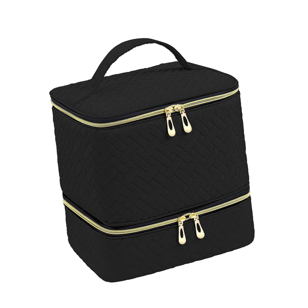 Black Double Layer Nail Polish Organizer Bag Holds 30 Bottles And Lamp, Large Capacity Travel Case,