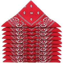 Pack of 10 PREMIUM QUALITY red bandanas in 100% COTTON