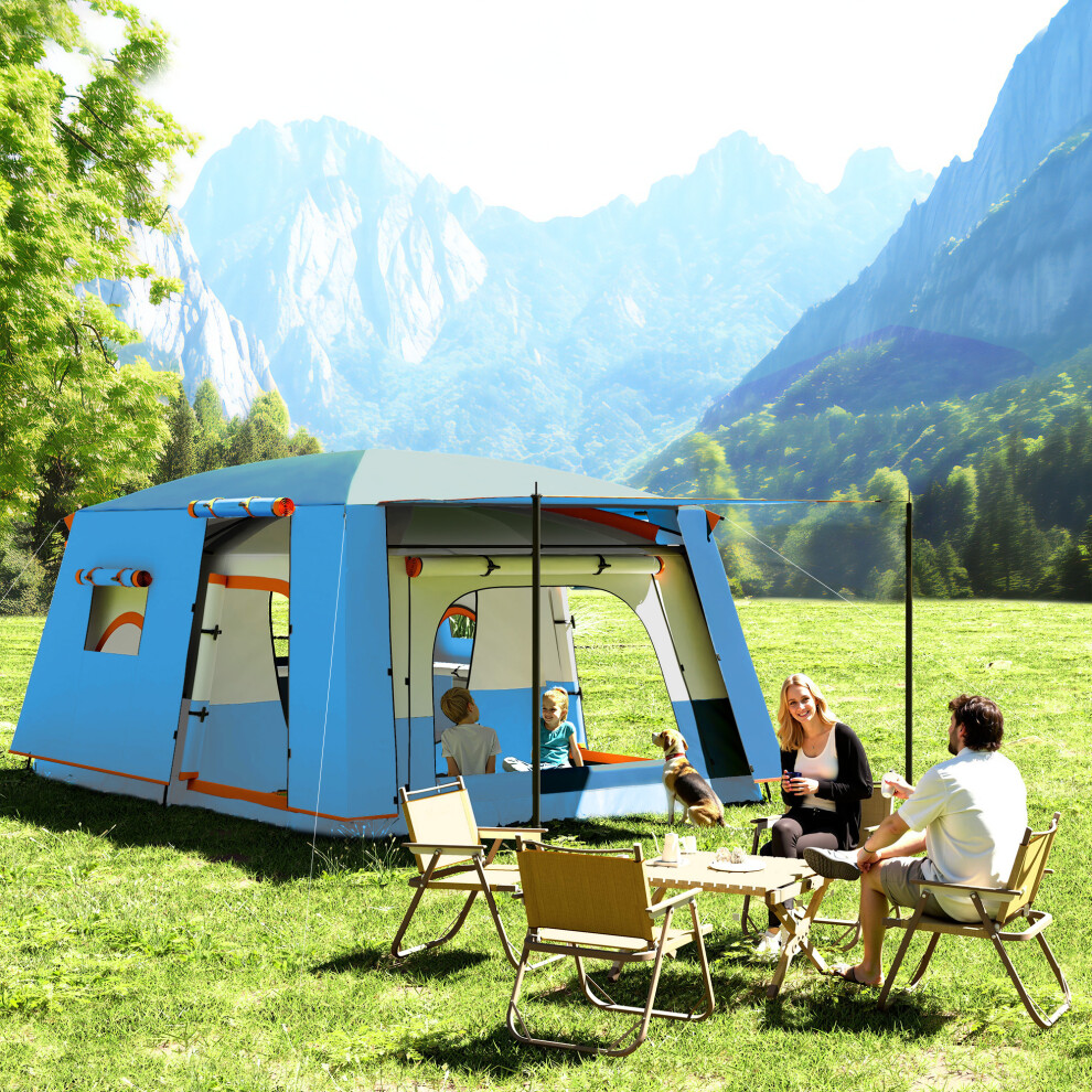 Outsunny 4 Man Camping Tent With 2 Bedroom, 3000Mm Water Resistant, Blue