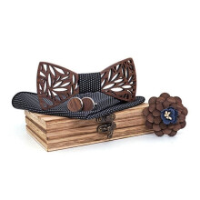 Handmade Carved Wooden Bow Tie - HZDHCLH - Adjustable Size - Men's Wedding Party Gift Black