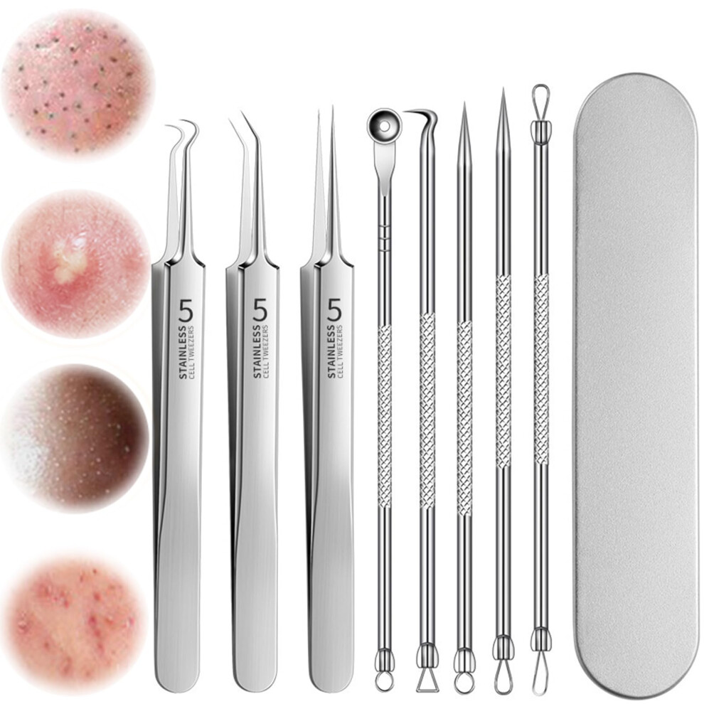 Blackhead Remover Kit 8PCS Stainless Steel Pimple Popper Tool Set with Precision Acne Extraction