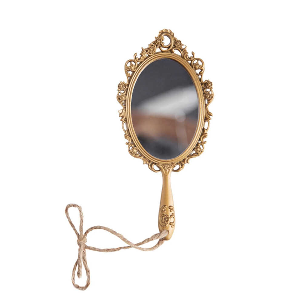 Vintage Floral Handheld Mirror with Handle, Antique Style Gold Makeup Vanity Mirror