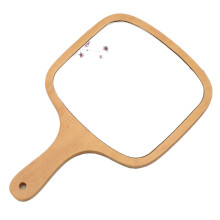 Handheld Makeup Mirror with Ergonomic Wooden Handle, Square Clear Reflection Vanity Mirror 7.5x11.4