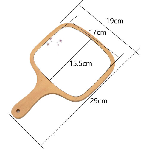 Handheld Makeup Mirror with Ergonomic Wooden Handle, Square Clear Reflection Vanity Mirror 7.5x11.4 1