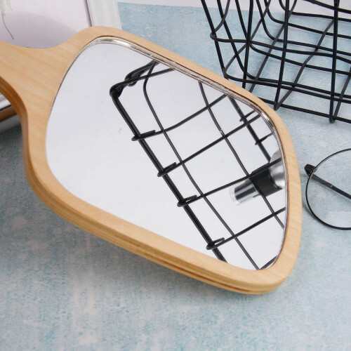 Handheld Makeup Mirror with Ergonomic Wooden Handle, Square Clear Reflection Vanity Mirror 7.5x11.4 2