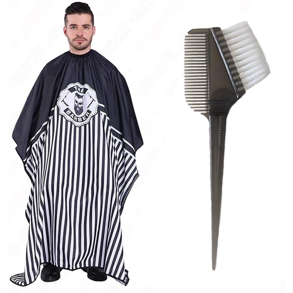 Black Professional Barber Cape With Stripes, Reusable Hairdressing Apron For Salon And Home Use