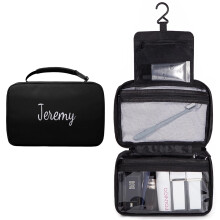 Travel Toiletry Bag for Women with Custom Name Embroidery, Large Waterproof Hanging Makeup Organizer, Black