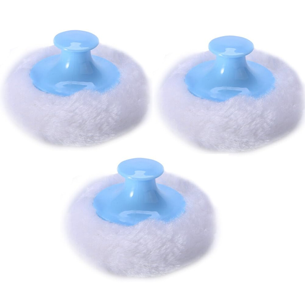 White/Blue 3Pcs Large Fluffy Powder Puff With Handle For Even Makeup Application, Soft Plush Face And Body