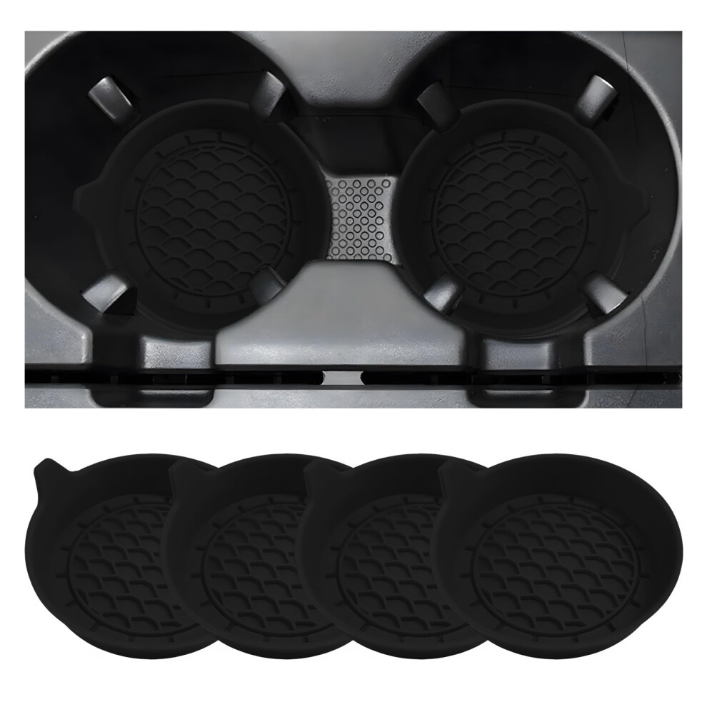 4 Pcs Car Cup Holder Coaster, Nonslip Silicone Insert With Shock Absorption And Spill Containment, Universal Fit Black 9113335670617