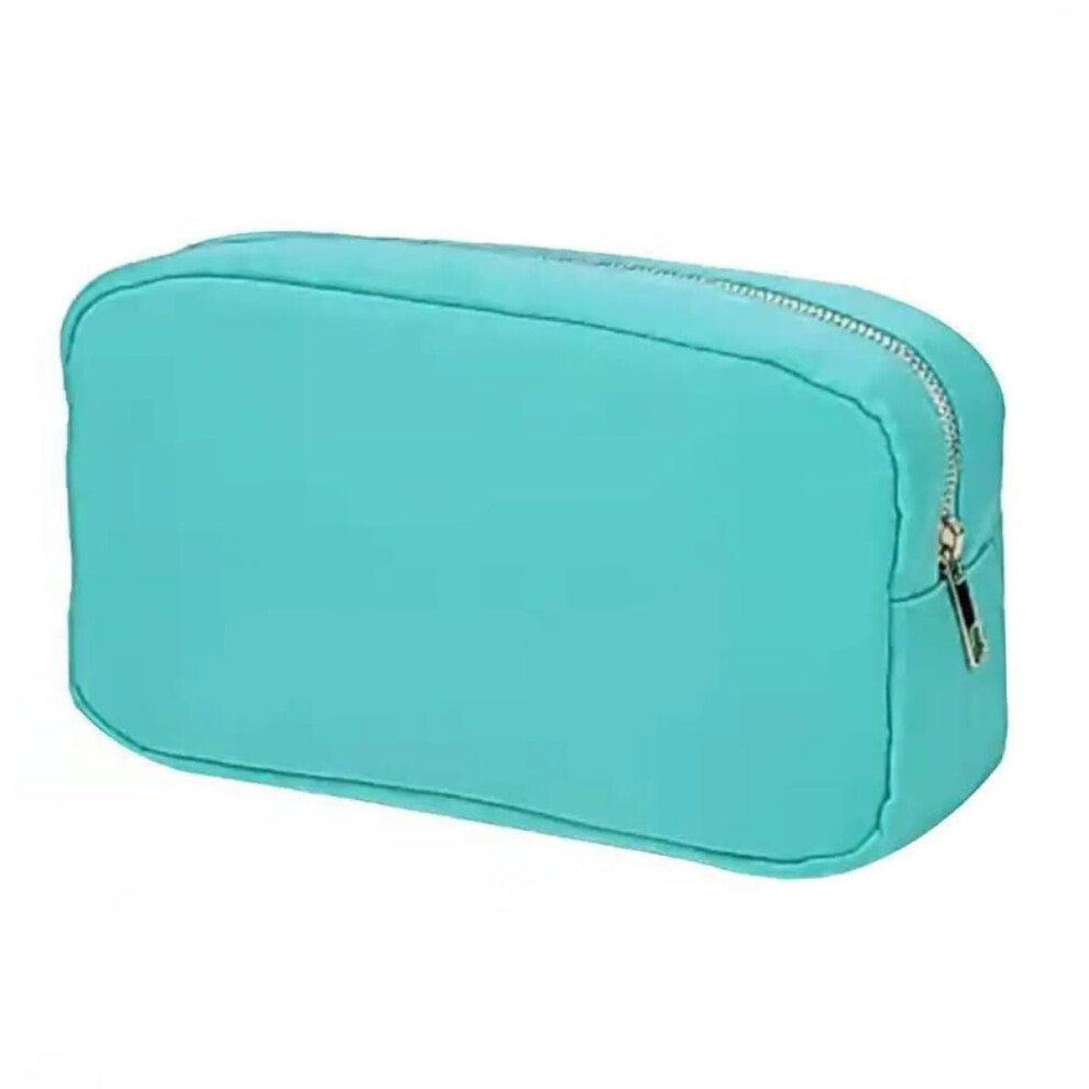 Small Turquoise Nylon Makeup Bag for Women with Luxury Gold Zipper Travel Toiletry Organizer